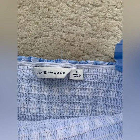 Janie and Jack Size 5 The Emma Gingham Smocked Romper Blue White Plaid One Piece - Picture 5 of 10